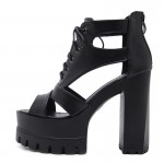 Black Gladiator Lace Up Punk Rock Platforms High Heels Sandals Shoes