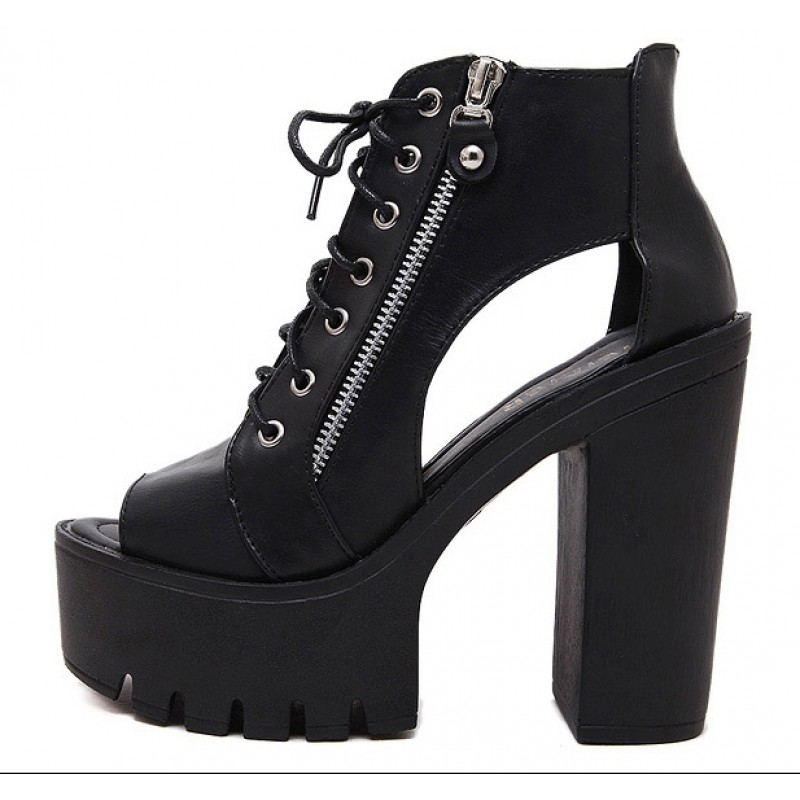 Details about  / Women Punk High Platform Wedge Heel Creepers Pumps Lace Up Patent Leather Shoes