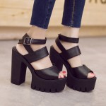 Black Peep Toe Punk Rock Platforms High Heels Ankle Straps Sandals Shoes