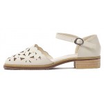 Cream Hollow Out Point Head Mary Jane Sandals Flats Shoes