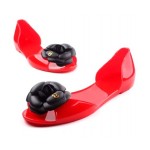 Cream Black Red Camellia Flower Jelly Ballets Ballerina Sandals Flats Shoes