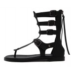 Black Straps Roman Gladiator High Top Sandals Flats Shoes