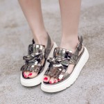 Silver Mirror Leather Tassels White Thick Platforms Sole Sandals Shoes