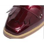 Burgundy Patent Fringes Point Head Mary Jane Sandals Flats Shoes