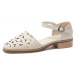Cream Hollow Out Point Head Mary Jane Sandals Flats Shoes