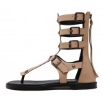 Khaki Brown Straps Roman Gladiator High Top Sandals Flats Shoes