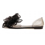 Black Giant Organza Bow Flower Jelly Ballets Ballerina Sandals Flats Shoes