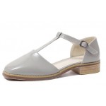 Grey Patent Point Head T Strap Mary Jane Sandals Flats Shoes