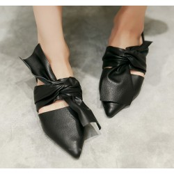 Black Big Bow Point Head Loafers Flats Shoes
