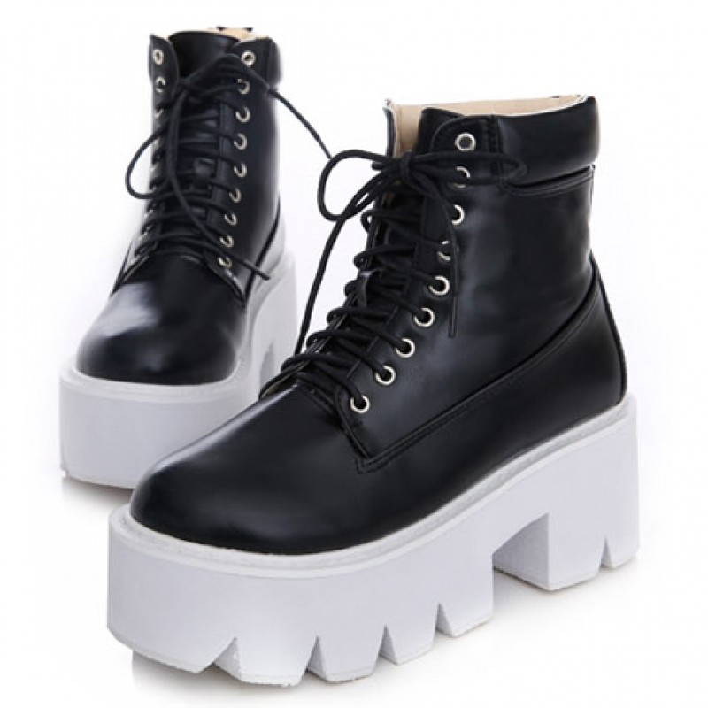 Black Lace Up Chunky White Sole Block 
