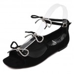 Black Suede Triple Bows Ballerina Ballets Sandals Flats Shoes