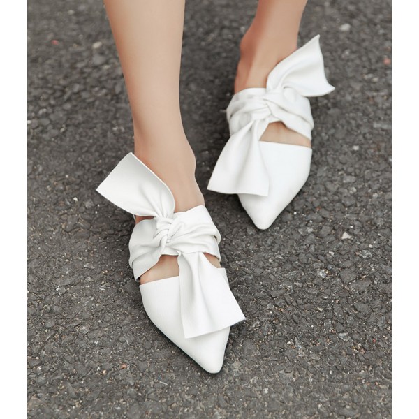 White Big Bow Point Head Loafers Flats Shoes