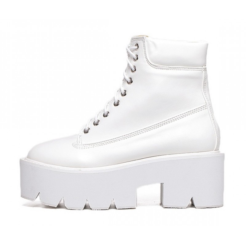 White Lace Up Chunky White Sole Block 