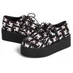 Black White Cats Cartoon Lace Up Platforms Creepers Oxfords Shoes