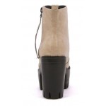 Khaki Military Ankle Chunky Sole Block High Heels Platforms Boots Shoes