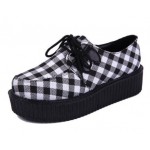 Black White Checkers Chessboard Harajuku Lace Up Platforms Creepers Oxfords Shoes
