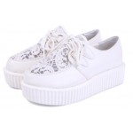 White Lace Crochet Emboridery Harajuku Lace Up Platforms Creepers Oxfords Shoes