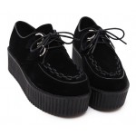 Black Velvet Suede Stitches Lace Up Platforms Creepers Oxfords Shoes