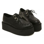 Black Stitches Classic Punk Rock Lace Up Platforms Creepers Oxfords Shoes