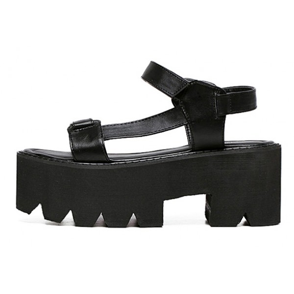 Black Punk Rock Gothic Gladiator Straps Platforms Sandals Shoes