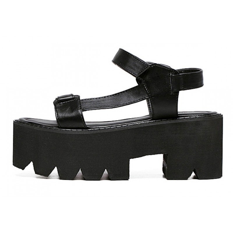 Black Punk Rock Gothic Straps Platforms Sandals Shoes
