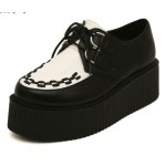 Black White Stitches Lace Up Platforms Creepers Oxfords Shoes