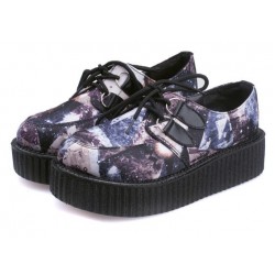 Purple Galaxy Stars Universe Lace Up Platforms Creepers Oxfords Shoes