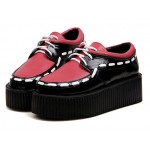 Red Black Stitches Lace Up Platforms Creepers Oxfords Shoes