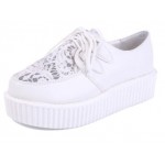 White Lace Crochet Emboridery Harajuku Lace Up Platforms Creepers Oxfords Shoes