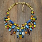 Gold Silver Colorful Rainbow Gemstones Tribal Bohemian Ethnic Necklace
