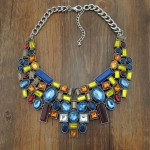 Gold Silver Colorful Rainbow Gemstones Tribal Bohemian Ethnic Necklace
