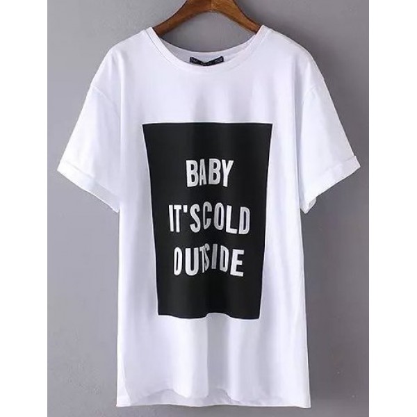 Black White BABY IT'S COLD OUTSIDE Short Sleeves T Shirt Top