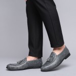 Grey Knitted Leather Tassels Mens Oxfords Loafers Dress Business Shoes Flats