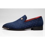 Blue Suede Studs Rivets Mens Oxfords Loafers Business Dress Shoes Flats