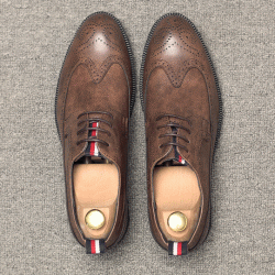 Brown Vintage Wingtip Lace Up Mens Oxfords Loafers Dapperman Dress Business Shoes Flats