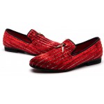 Red Stripes Gold Horn Loafers Dapperman Prom Dress Shoes