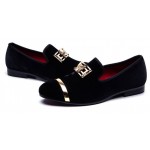 Black Velvet Gold Emblem Loafers Dapperman Prom Dress Shoes