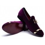 Purple Velvet Gold Emblem Loafers Dapperman Prom Dress Shoes Flats