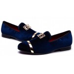 Blue Navy Velvet Gold Emblem Loafers Dapperman Prom Dress Shoes