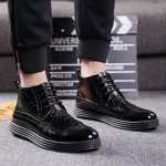 Black Patent Thick Sole Lace Up Mens Ankle Sneakers Boots Shoes