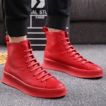Red Lace Up High Top Mens Ankle Chelsea Boots Sneakers Shoes