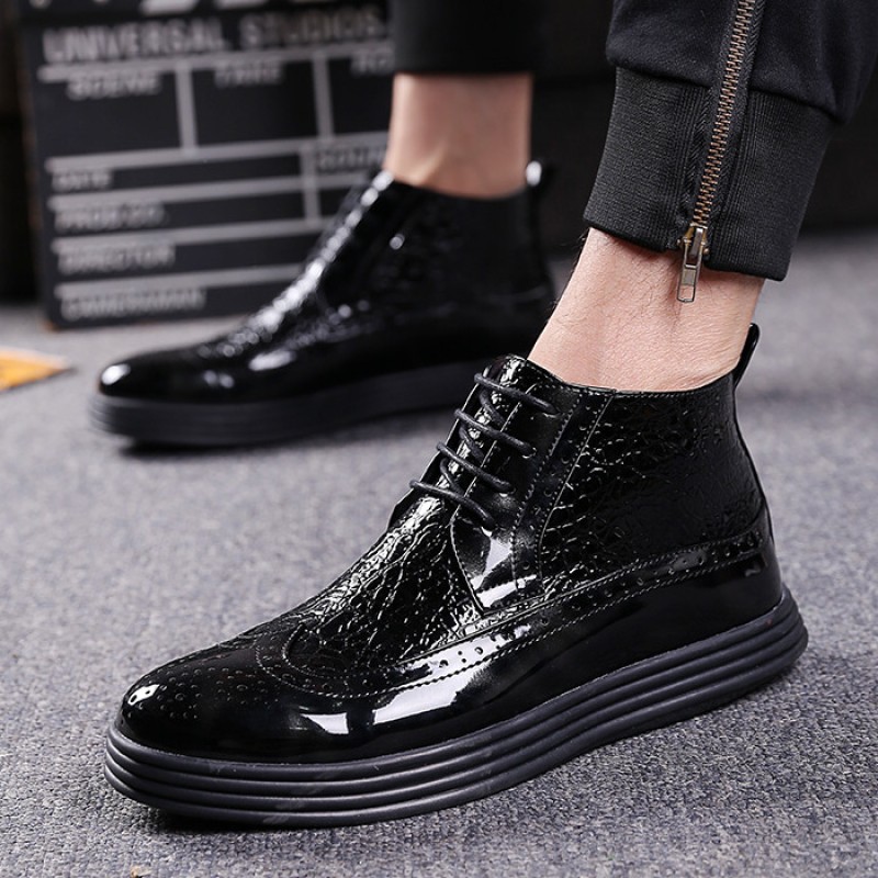 Black Patent Thick Sole Lace Up Mens 