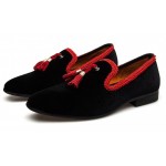 FINAL SALE Black Red Velvet Tassels Loafers Dress Shoes Flatssz 43 44