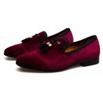 Burgundy Velvet Tassels Loafers Dapperman Prom Dress Shoes Flats