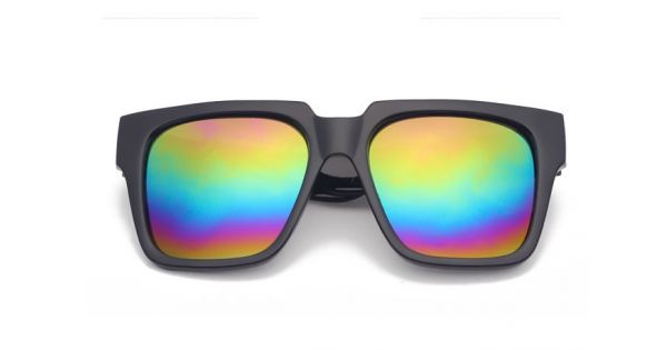 Black Oversized Rainbow Mirror Rectangular Polarized Mirror Lens