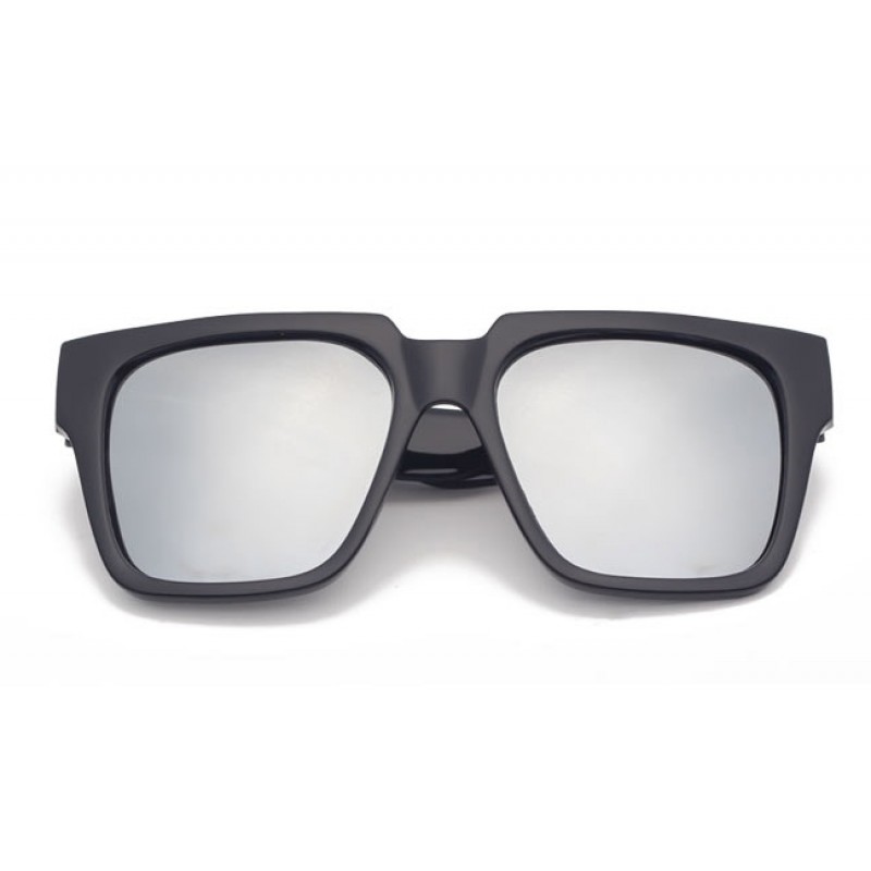 Polarized Mirror Silver Sunglasses Rectangular Mirror Oversized Black Lens