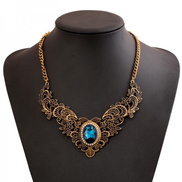 Gold Blue Gemstone Vintage Ethnic Antique Necklace