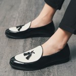 White Black Patent Tassels Leather Prom Loafers Flats Dress Shoes