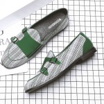 Green White Houndstooth Monk Straps Leather Loafers Flats Dress Shoes