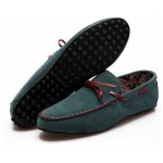 Blue Turquoise Bow Suede Mens Casual Loafers Flats Shoes